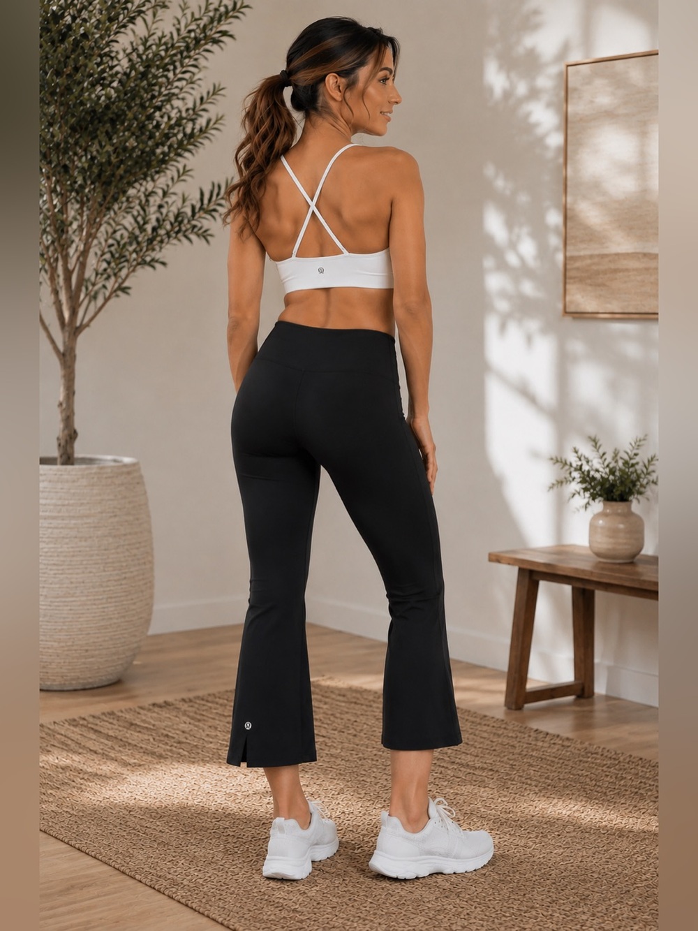 Lululemon Black Capri Leggings Side Slit‎ Stretch Athletic Yoga Pants